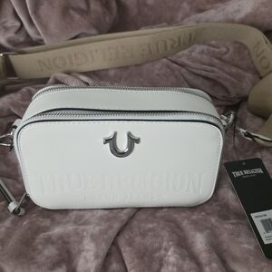 True Religion White and Tan Crossbody Bag